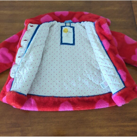 Mini Boden Girls Kids Faux Fur Collared Coat with Hearts design size 3/4 EUC - Picture 6 of 10